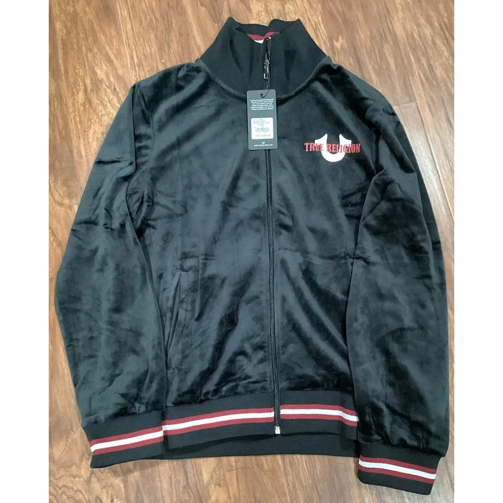 True Religion  Velour Tour Track Jacket Jet Black Size M Full Zip $139 Value